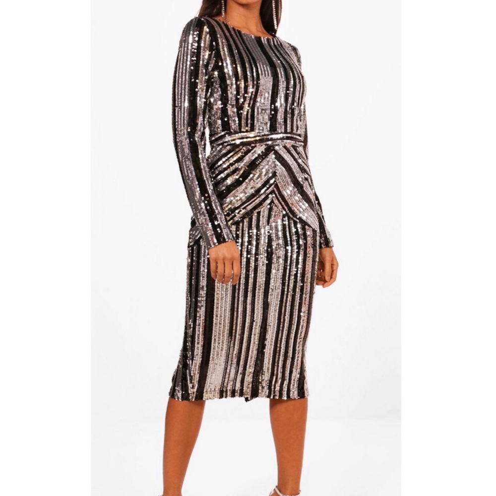 Long Sleeve Sequins Midi Dress